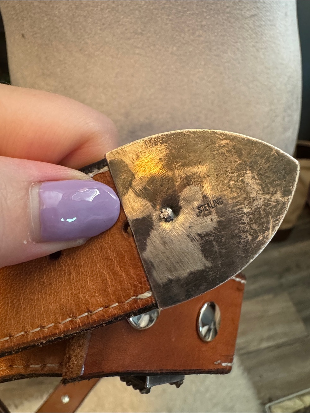Is your name EVELYN? youβre in luck! Rare Custom Hand Tooled leather belt silver - Picture 2 of 7